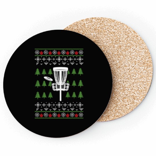 Disc Golf Ugly Christmas Sweater Pajama Merry Xmas Coasters