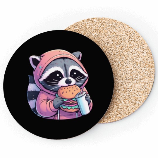 Trash Panda - Raccoon eating fast food Coasters