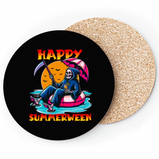 Happy Summerween Float Summer Halloween Spooky Coasters