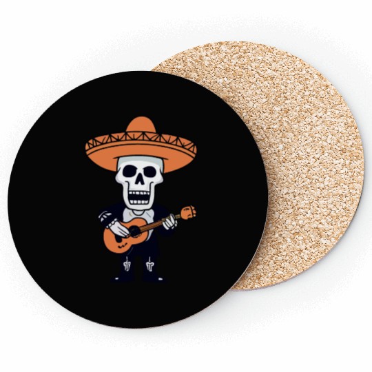 Skeleton Mariachi Guitar Player Coasters