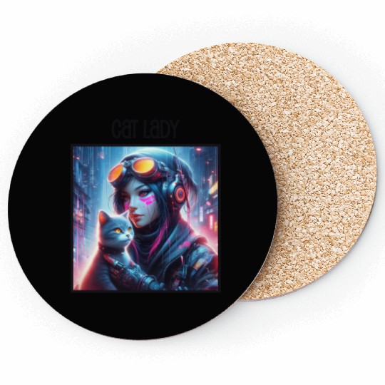 Cat Lady (Cyberpunk) Street Art v3 Coasters