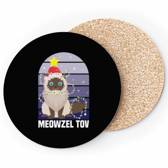 Meowzel Tov Hanukkah Black Cat Christmas Lights Coasters