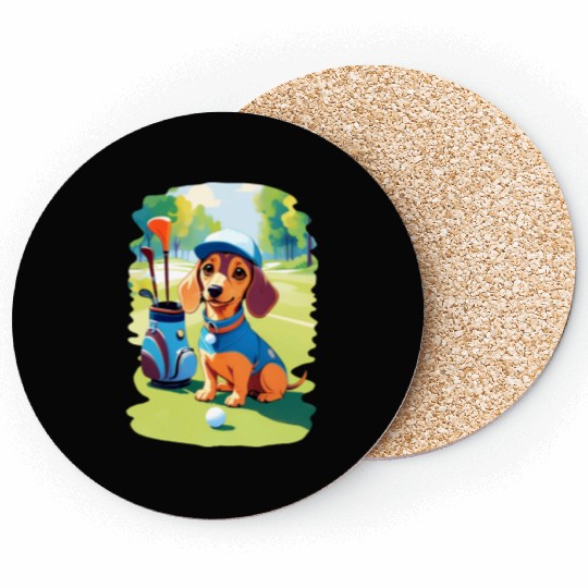 Dachshund Dog Playing Golf Funny Design Coasters