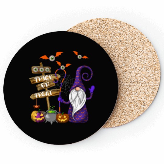 Cute Halloween Gnome Spooky Trick Or Treat Coasters