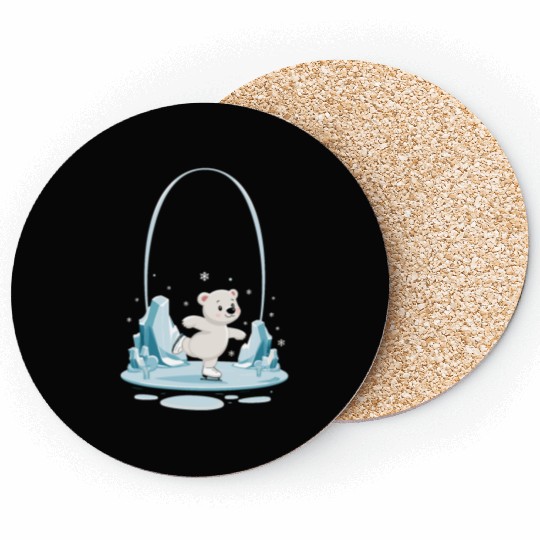 Adorable Ice Skating polar bear with Snowflakes Coasters