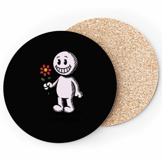 Stick Figure with Flower I LOVE YOU Coasters