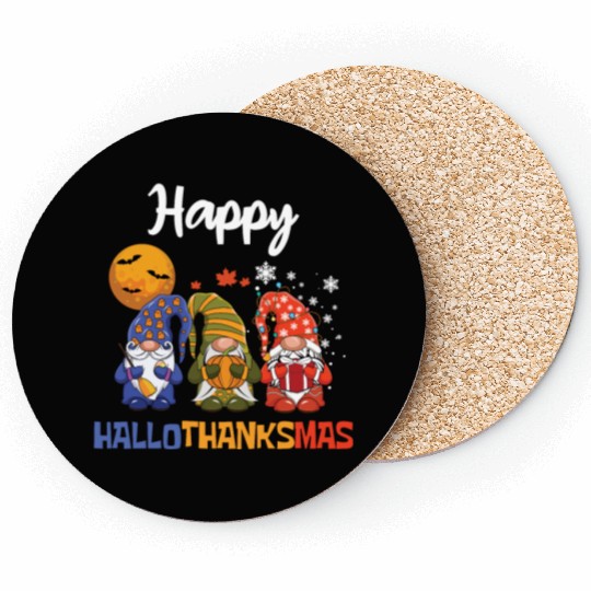 Happy Hallothanksmas Halloween Thanksgiving Gnome Coasters