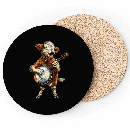Hereford Cattle Farmer Bluegrass Banjo Player Coasters