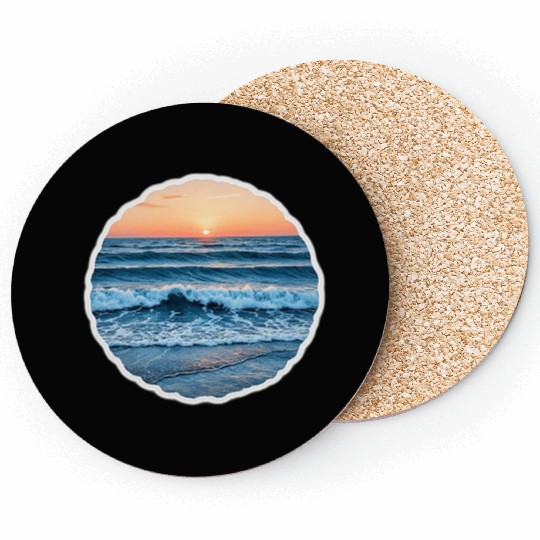 Serene Blue Ocean Waves Scenic Coasters