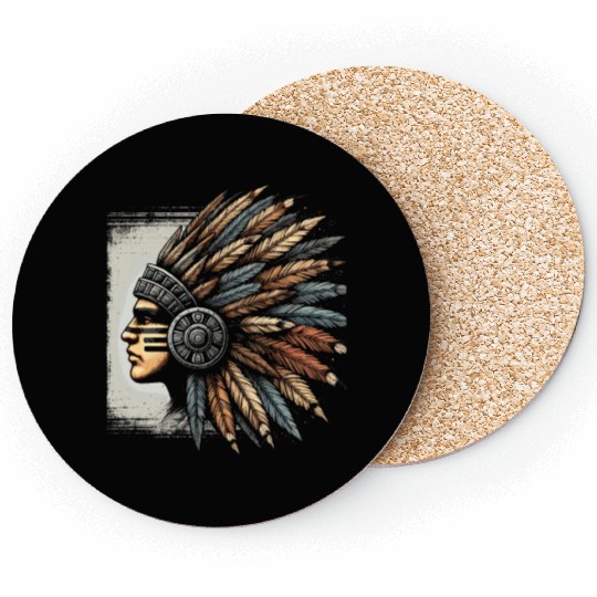Aztec Warrior Mask with Tribal Art and Ancient Coasters