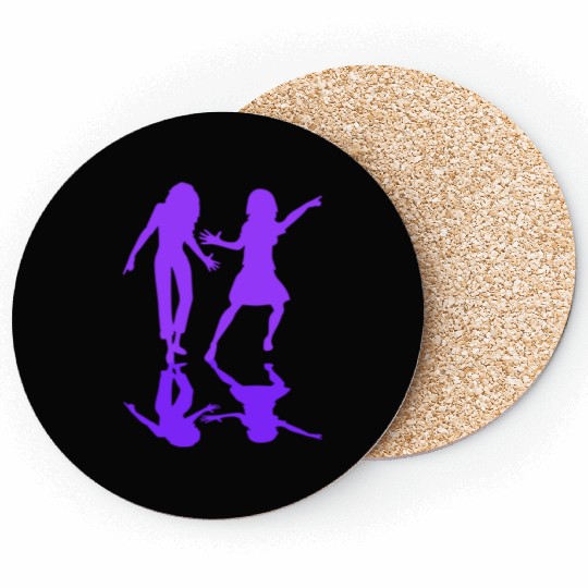 2 Party Women Couple Two Dance Friends Silhouette Coasters
