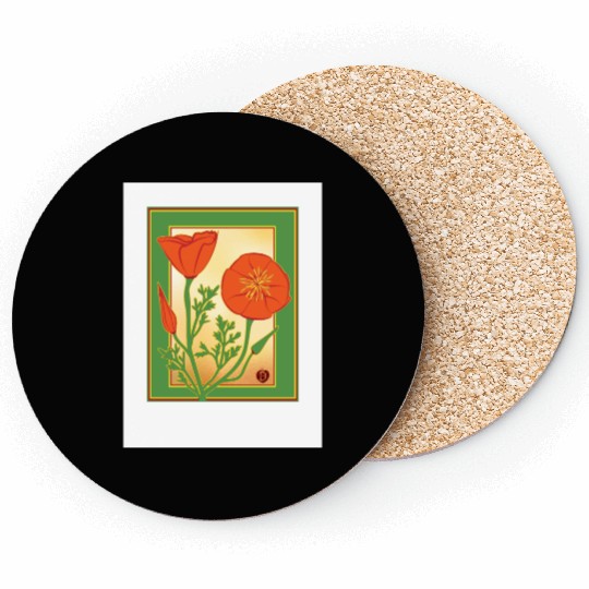 California Poppies illustration poster Coasters