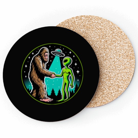 Bigfoot Alien Alliance - Funny Scifi Cryptid Coasters