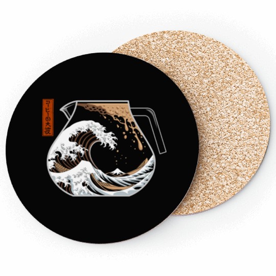 The Great Wave of Coffee Artistic Caffeine Lover Coasters