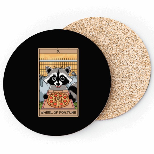 Wheel of Fortune Raccoons Tarot Card Coasters