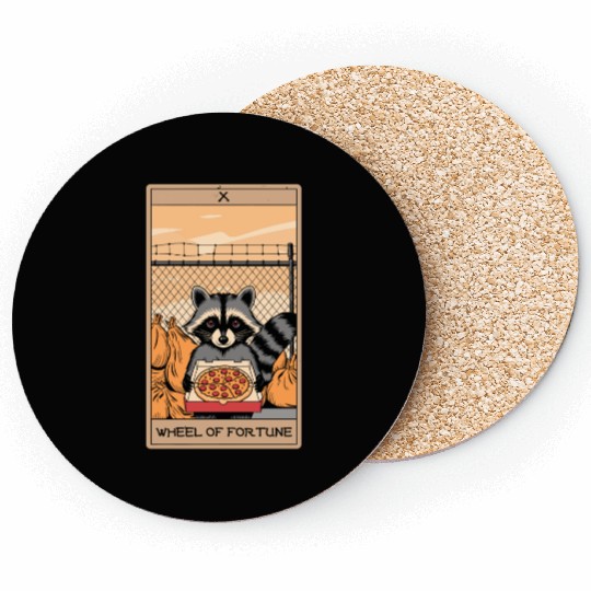 Wheel of Fortune Raccoons Tarot Card Coasters