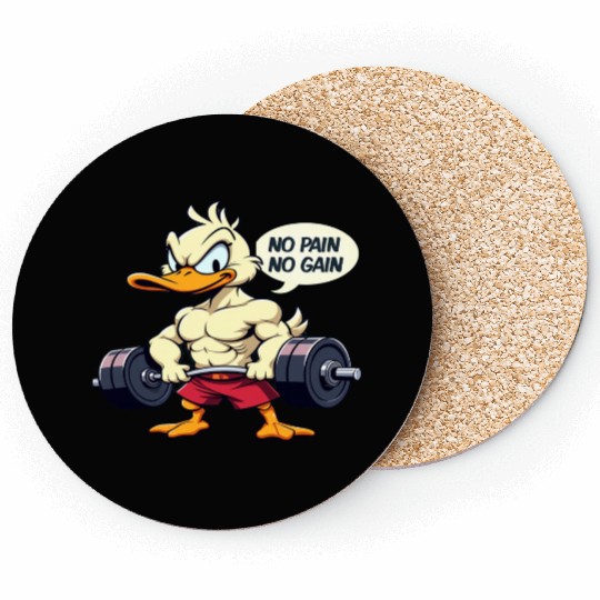 Buff Duck No Pain No Gain Gym Workout Cartoon Coasters