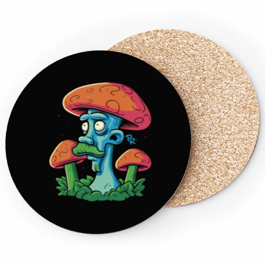 Mushroom Moustache Man – Trippy Fungi Art Coasters