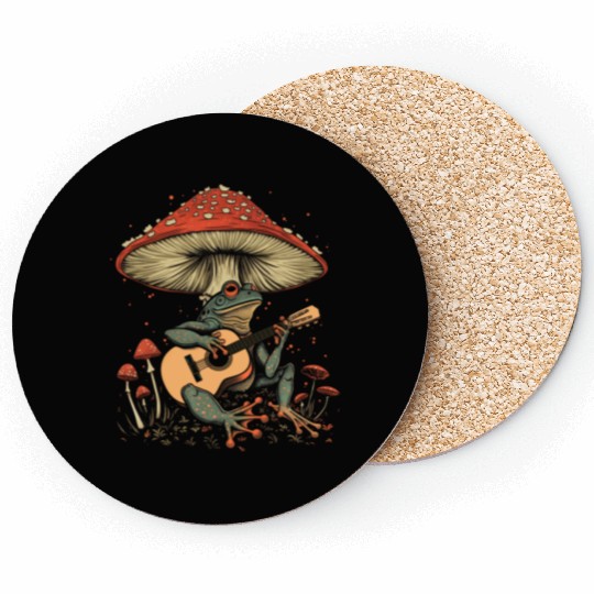 Cottagecore Aesthetic Frog Guitar Mushroom Goblinc Coasters