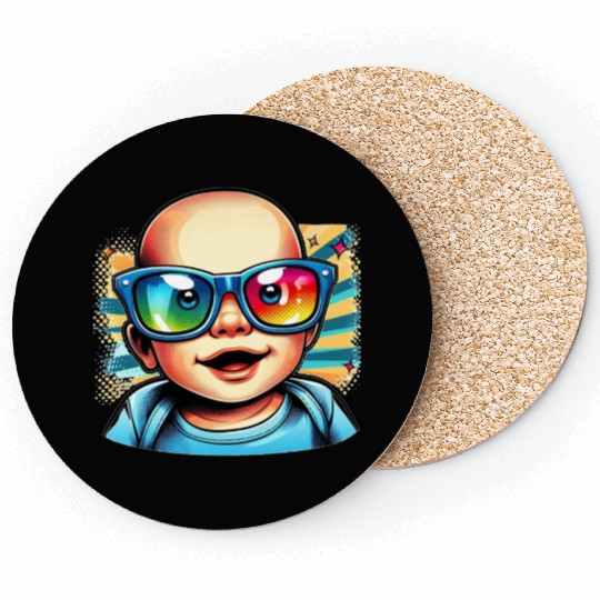 Baby boy with sunglasses comic design 3 Coasters