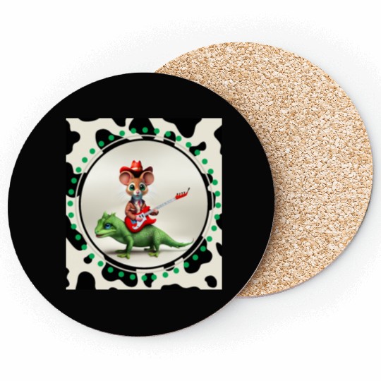 Mouse on Lizard Playing Guitar Coasters