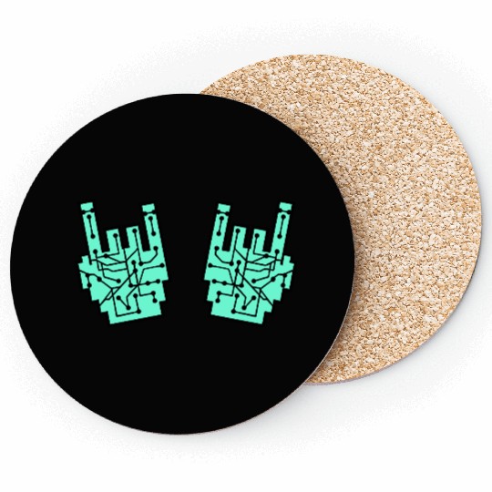 Heavy metal nerd electronic circuits hand gesture Coasters