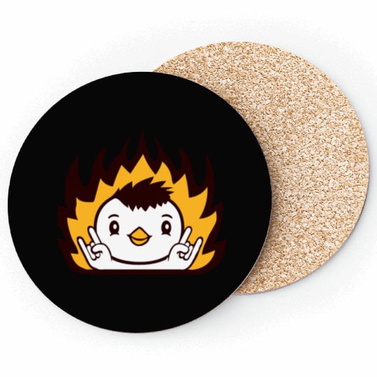 Fire Heavy Metal Duck Bird Chick Rock Hand Gesture Coasters