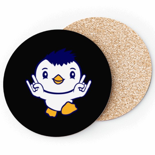 Heavy Metal Duck Bird Chick Rock Horn Hand Gesture Coasters