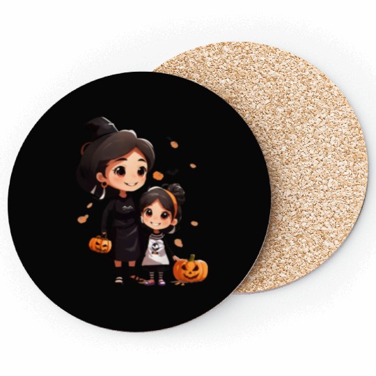 Mother and Daughter Halloween Trick-or-Treat Fun Coasters