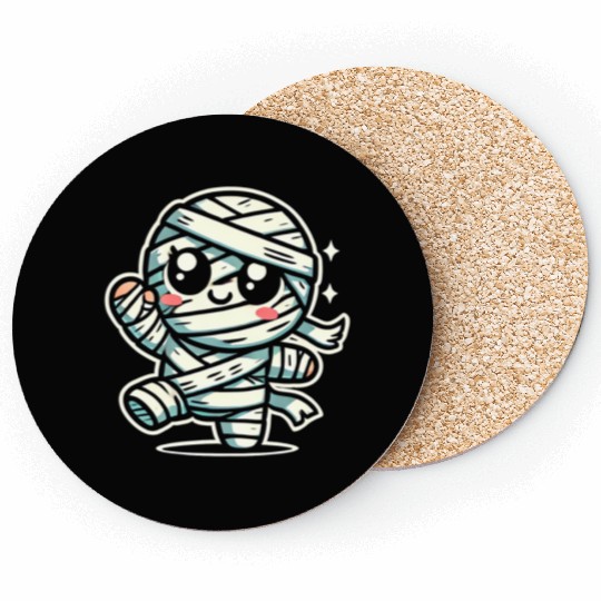 Adorable Kawaii Mummy Running Halloween Fun Design Coasters