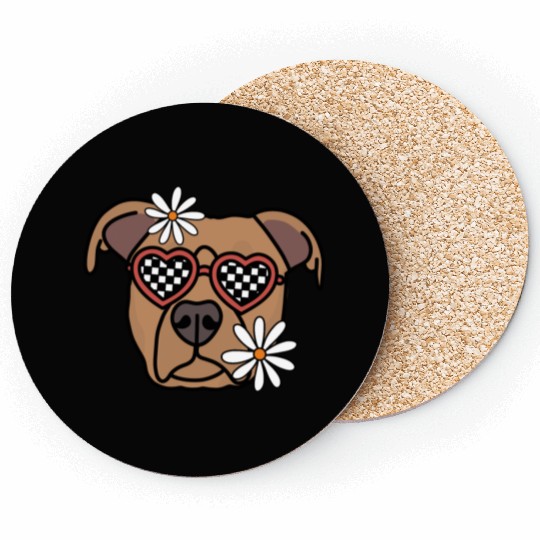 Pitbull Brown Retro Dog Coasters