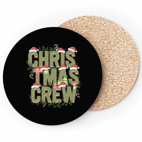 Christmas Crew with Santa Hats and Candy Canes Coasters