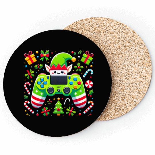 Christmas Elf Themed Gaming Controller Fun Coasters