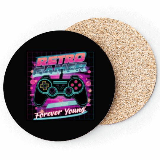 Retro Gamer Forever Young 01 sticker Coasters