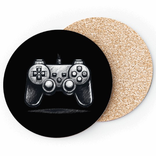 Gamer Controller Cartoon Charcoal Gaming Art Coasters