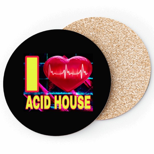 I LOVE ACID HOUSE YELLOW FONTS Coasters