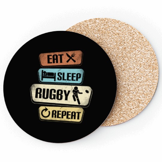 Eat Sleep Rugby Repeat Funny Rugby Player Coasters