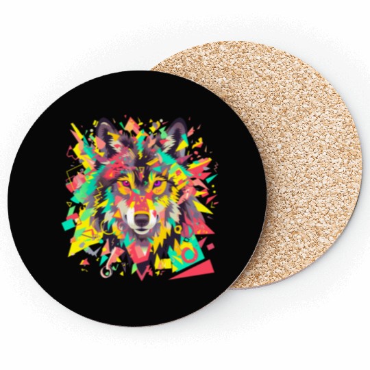 Majestic Pop Art Alpha Wolf - Vibrant Warm Coasters