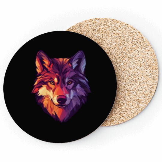 Floral Wolf Vintage Flowers Wolf Face for Wolves Coasters