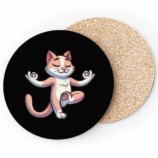 Cat Yoga Meditation Meditating Balancing Training Coasters