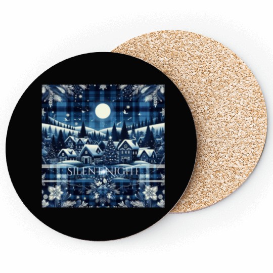 flannel silent night blue and white christmas Coasters