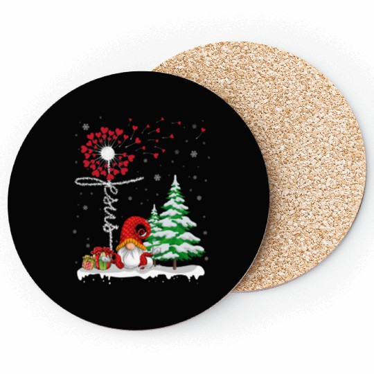 Gnome Jesus Dandelion Christmas Tree Coasters
