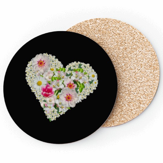 heart of flowers blossoms daisy tulip pink peony Coasters