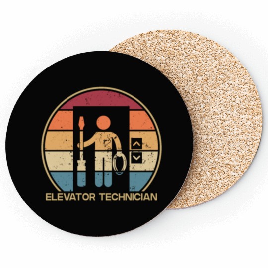 Retro Technician Repair Inspector Elevator Coasters