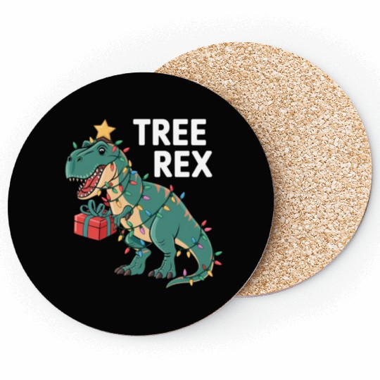 Dinosaur Christmas Tree Rex Pajamas Xmas Lights Coasters