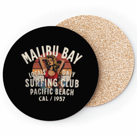 Malibu Bay Surfer Club Vintage Design Coasters
