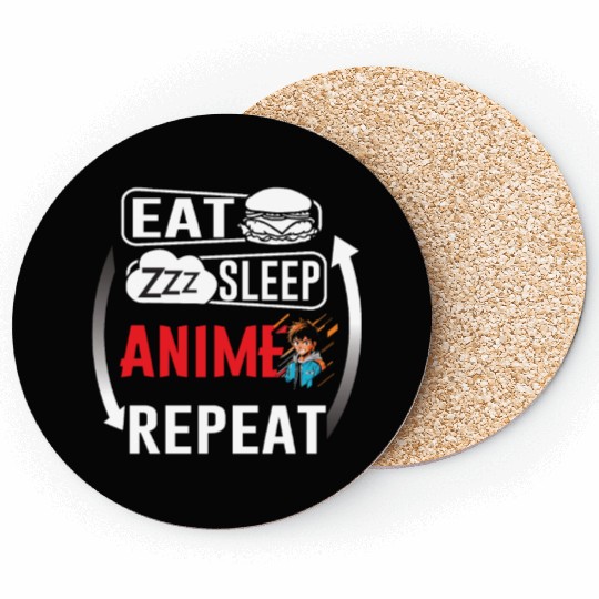 Eat Sleep Anime Repeat Ramen Kawaii Japanese Manga Coasters
