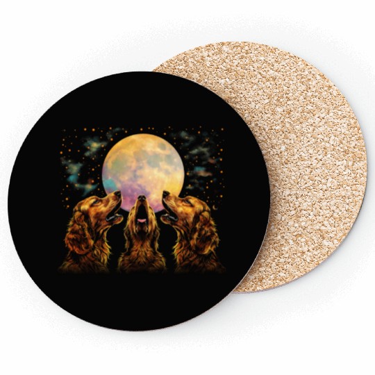 Irish Setter Dog Howling Moon Coasters