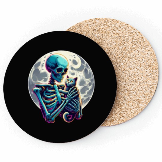 Skeleton Cute Cat Skull Kitty Halloween Coasters