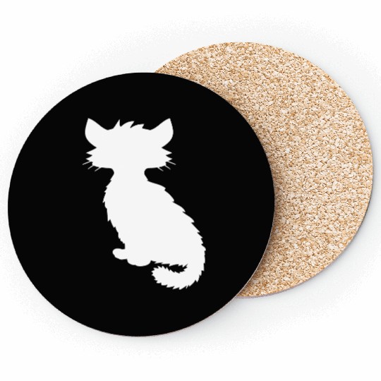 Cute Sitting Cat Silhouette Kitten Shadow Outline Coasters